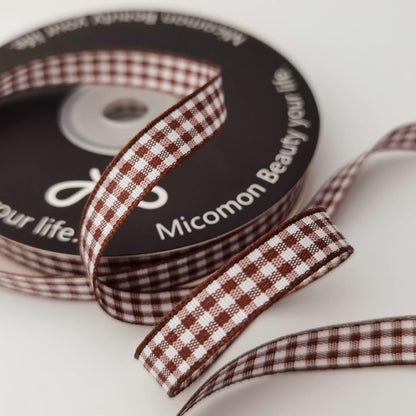 Brown Gingham Ribbon 25 Yards Christmas Ribbon for Crafts Plaid Checked Ribbon 100% Polyester (3/8", Brown) - Crafty Corner