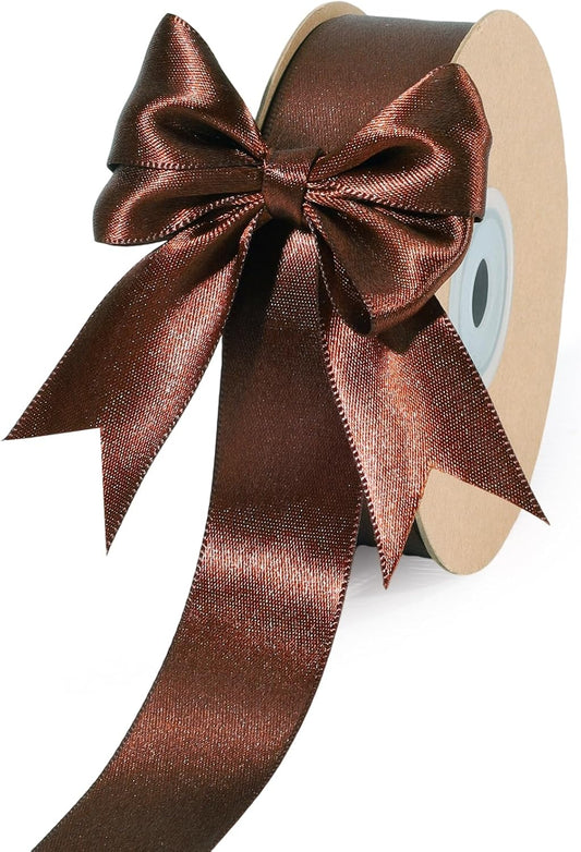 LaRibbons Brown Satin Ribbon 1 Inch 50 Yards Luxury Double Faced Firar Brown Silk Ribbon for Flower Bouquet Crafts Gift Wrapping Wedding Christmas Decoration - Crafty Corner