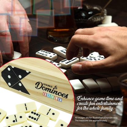 ERLLE - Dominoes Set, Premium Classic 28-Piece Double Six Domino Set with Wooden Case, Family & Kids Board Game, Mexican Train, Chicken Foot, and Classic Domino Games
