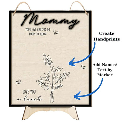 Mother's Day Handprint Art Craft Mother's Day Birthday Grandparents Gift from Kids Toddler Baby Floral Bouquet DIY Gift for Mom, Children Toddler Baby Keepsake, Your Love Gives Us Roots to Bloom