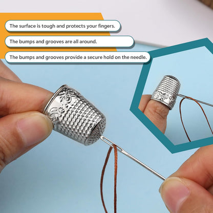 ZMAAGG 4PCS Sewing Thimbles for Hand Sewing, Metal Finger Protector, Quilting Craft Accessories for Knitting Needlework DIY Tools