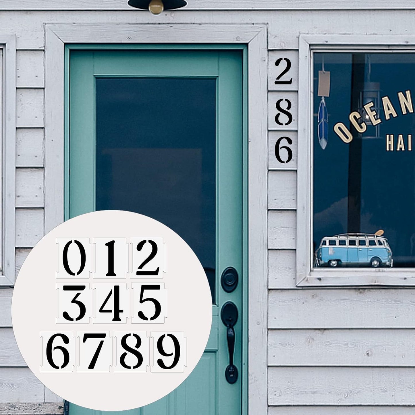 YEAJON 6 Inch Curb Stencil Kit 0-9 Address Number Stencils, 20Pcs Reusable 14 Mil Mylar Plastic Templates for Painting on Road, Wall, Wood, Mailbox