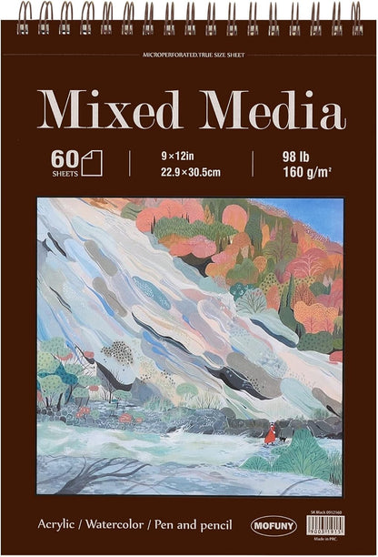 Mixed Media Sketchbook 9" x 12" - Multimedia Sketchbook Hardcover, Spiral Bound, 60 Sheets 98lb/160gsm Mixed Media Paper, Watercolor Sketch Books for Artist Supplies, Painting, Drawing & Art Supplies. - Crafty Corner