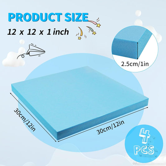 LuckyFoam Blue 4 Pack 12x12x1 inch Foam Sheets 1 Inch Thick Polystyrene Rectangles XPS Foam Board Craft for Insulating DIY Modeling Art Supplies - Crafty Corner