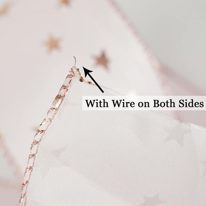 MEEDEE Rose Gold Star Satin Wired Ribbon - 2.5 Inch Pink Wedding Ribbon - 25 Yards Roll Christmas Decor - Crafty Corner