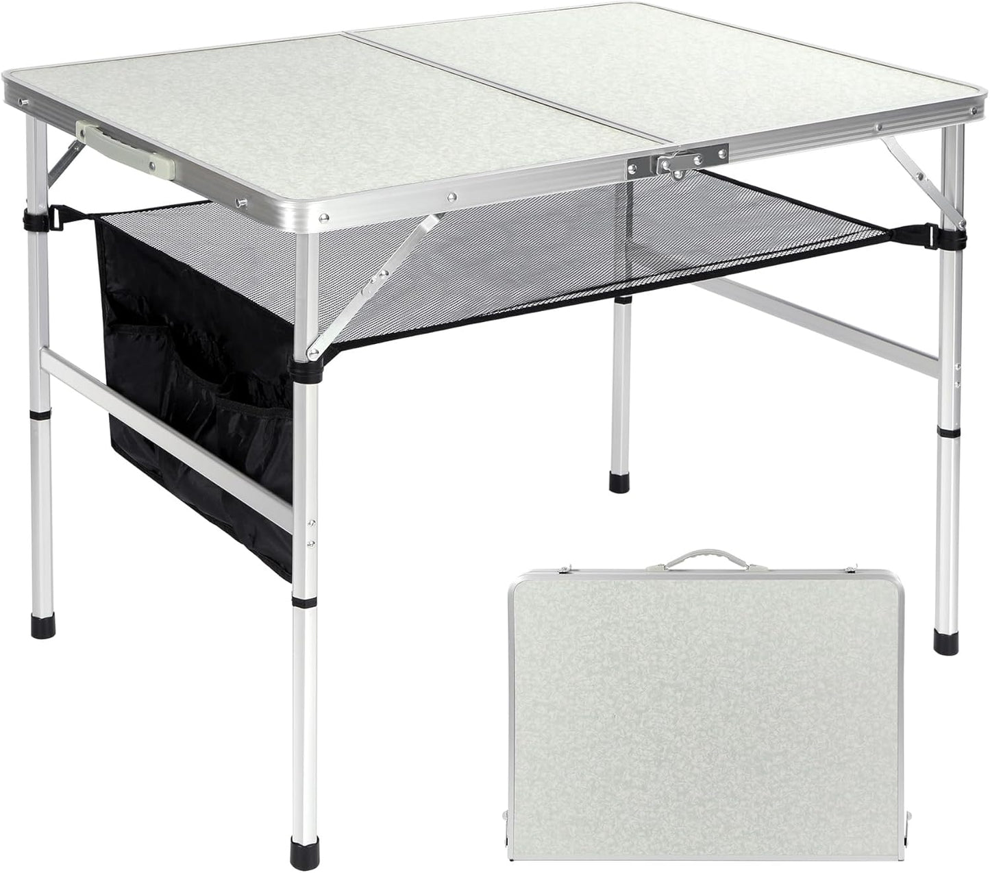 RedSwing Folding Table 3 Feet Adjustable Height, Lightweight and Portable Aluminum Hexagonal Legs Camping Table with Mesh Layer, 36 x 24 x 28 Inches
