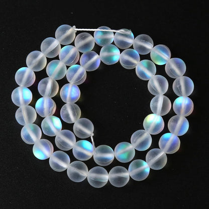 45pcs 8mm Natural White Mystic Aura Quartz Beads Frosted Matte Moonstone Round Loose Beads For Jewelry Making DIY Bracelet Necklace 15"