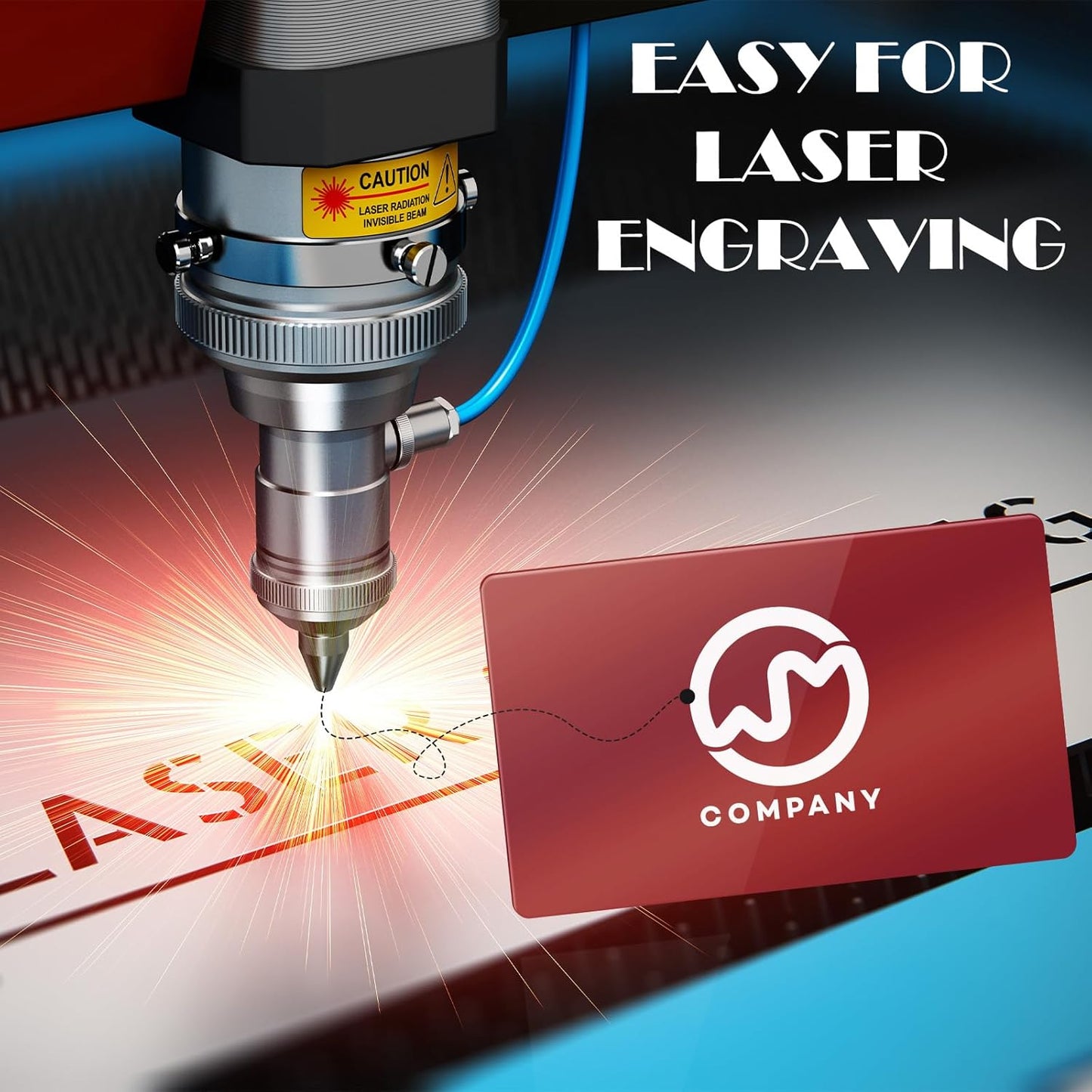 weparmeety 100 Pcs Metal Engraving Blanks Aluminum Sheet Laser Engraving Business Card Multipurpose Engraving DIY Gift Cards 86 x 54 x 0.21 mm (Red)
