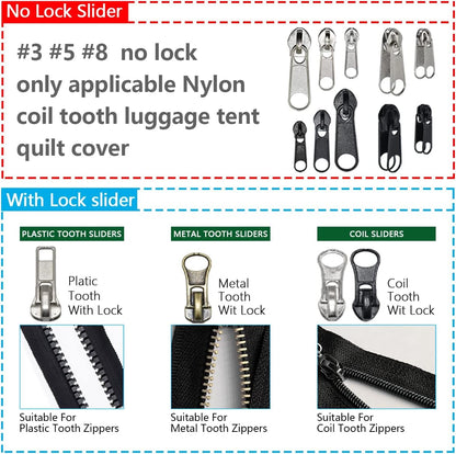 252Pcs Zipper Repair Kit, Zipper Replacement Zipper Pulls, Zipper Fix Replacement Zipper Slider Set with Installation Pliers for Jacket Backpack Luggage Sleeping Bag #3#5#8 Silver and Black