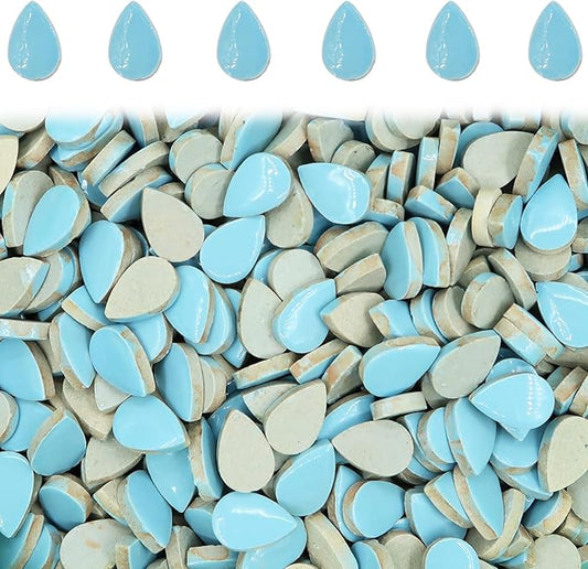 Light Blue Mosaic Tiles Raindrops Shapes Mosaic Tile for Crafts Bulk, 50 Pieces Teardrop Shapes Mosaic Ceramic Tiles Multiple Colors Mosaic Ceramics Pieces for Mosaic Projects Home Decoration