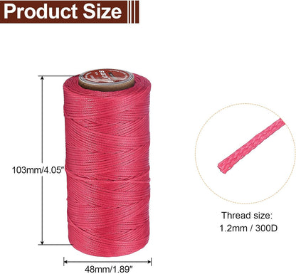 uxcell Flat Leather Sewing Waxed Thread, 140m / 153 Yards Polyester Wax String, 300D Wax Stitching Cord for Leather Crafts, Bookbinding, Bracelets Braided, Rose Red