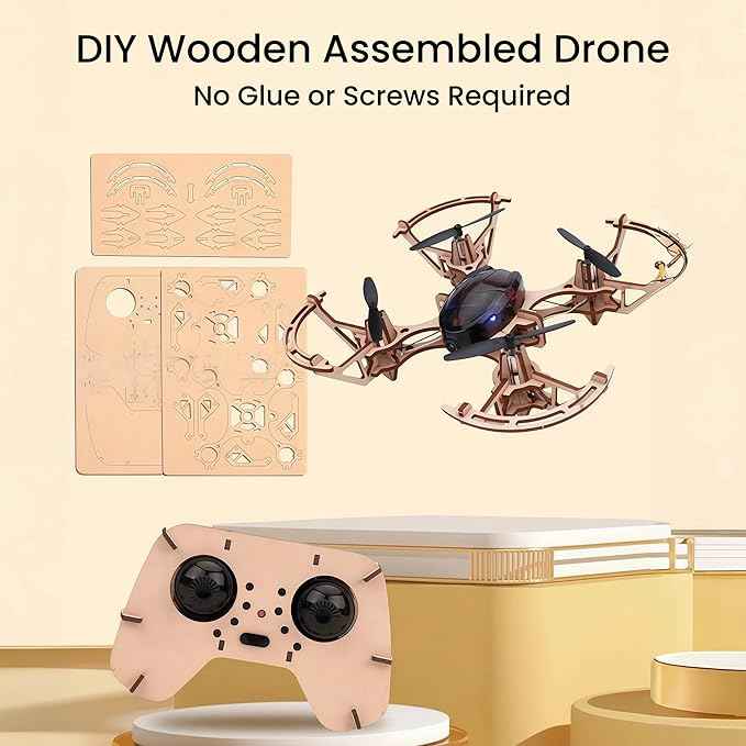 DIY Mini Wooden RC Drone Kits - Hands-On Building Set for Teens 14+, Educational Science Toy with Headless Mode & Altitude Hold, Beginner-Friendly Quadcopter