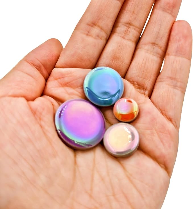 200g Iridescent Round Mosaic Tiles for Crafts Bulk, 11mm-23mm 4 Size Circular Mosaic Ceramic Pieces for Vases, Garden Decor, DIY Mosaic Making (Multicolor)