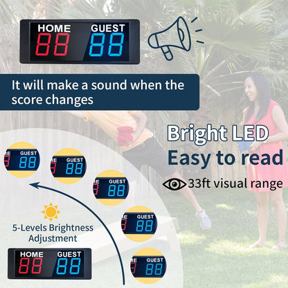 YZ Magnetic Battery Powered Cornhole Scoreboard,Portable Digital Scoreboard with Remote,Ping Pong Score Keeper with Buzzer,LED Electronic Scoreboard for Basketball/Baseball/Volleyball/Billiard Games