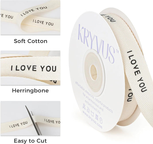 I Love You Ribbon - 5/8 Inch x 12 Yards Natural Twill Tape Ribbon, Cotton Herringbone Ribbons for Gift Wrapping, Birthdays, Weddings, Christmas, Anniversaries, Valentine's Day, Mother's Day - Crafty Corner