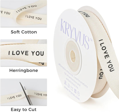 I Love You Ribbon - 5/8 Inch x 12 Yards Natural Twill Tape Ribbon, Cotton Herringbone Ribbons for Gift Wrapping, Birthdays, Weddings, Christmas, Anniversaries, Valentine's Day, Mother's Day - Crafty Corner