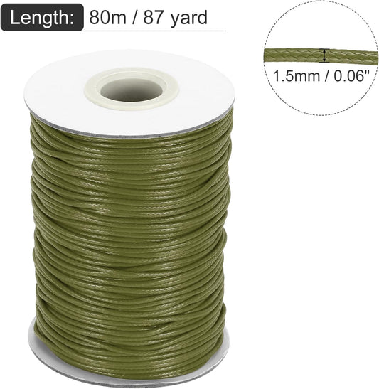 MECCANIXITY Waxed Cord 1.5mm Waxed Thread 87 Yard Wax String Leather Cord for Bracelet Making, Necklaces, Beading, Jewelry Making and DIY Crafts(Army Green)