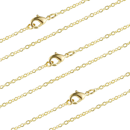 ALEXCRAFT Wholesale 12 PCS Gold Plated Brass Flat Cable Chain Finished Necklace Chains Bulk for Jewelry Making (30 Inch(2 MM))