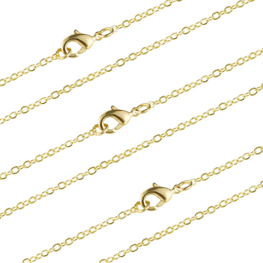 ALEXCRAFT Wholesale 12 PCS Gold Plated Brass Flat Cable Chain Finished Necklace Chains Bulk for Jewelry Making (30 Inch(2 MM))