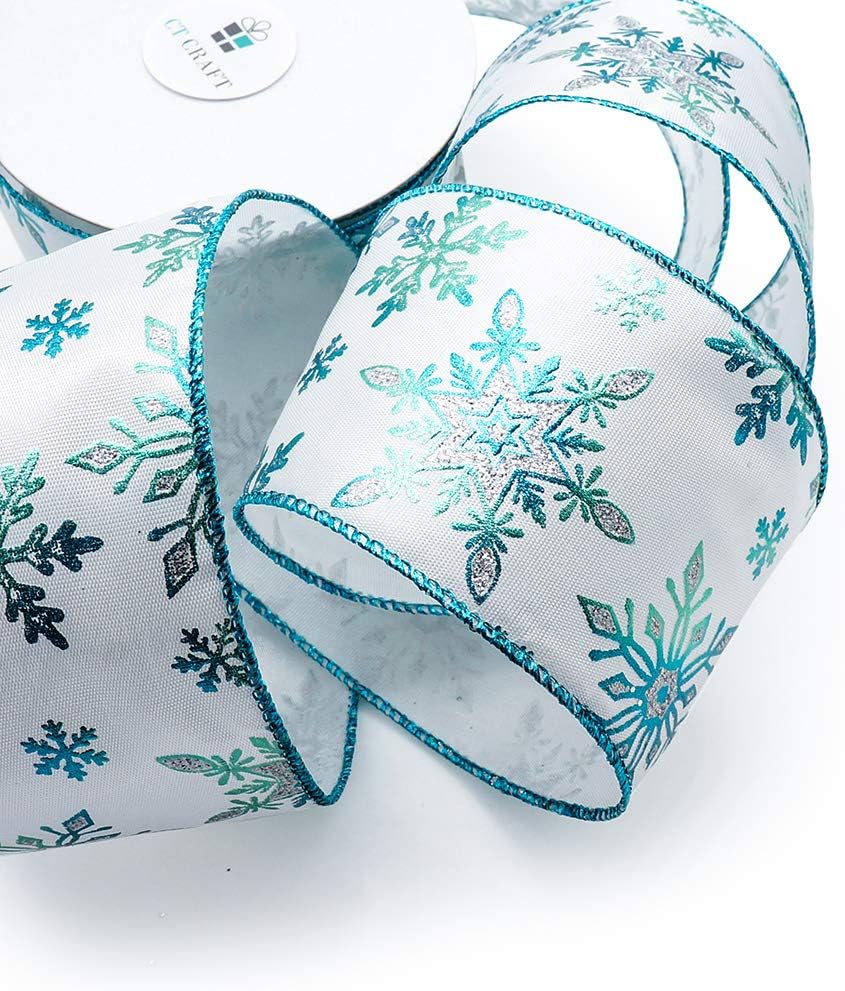 CT CRAFT LLC Satin with Blue Snowflake Wired Ribbon 2.5 Inch x 10 Yards for Christmas Home Decor Tree Topper Bow Gift Wrapping DIY Crafts Wreath Garland - Crafty Corner