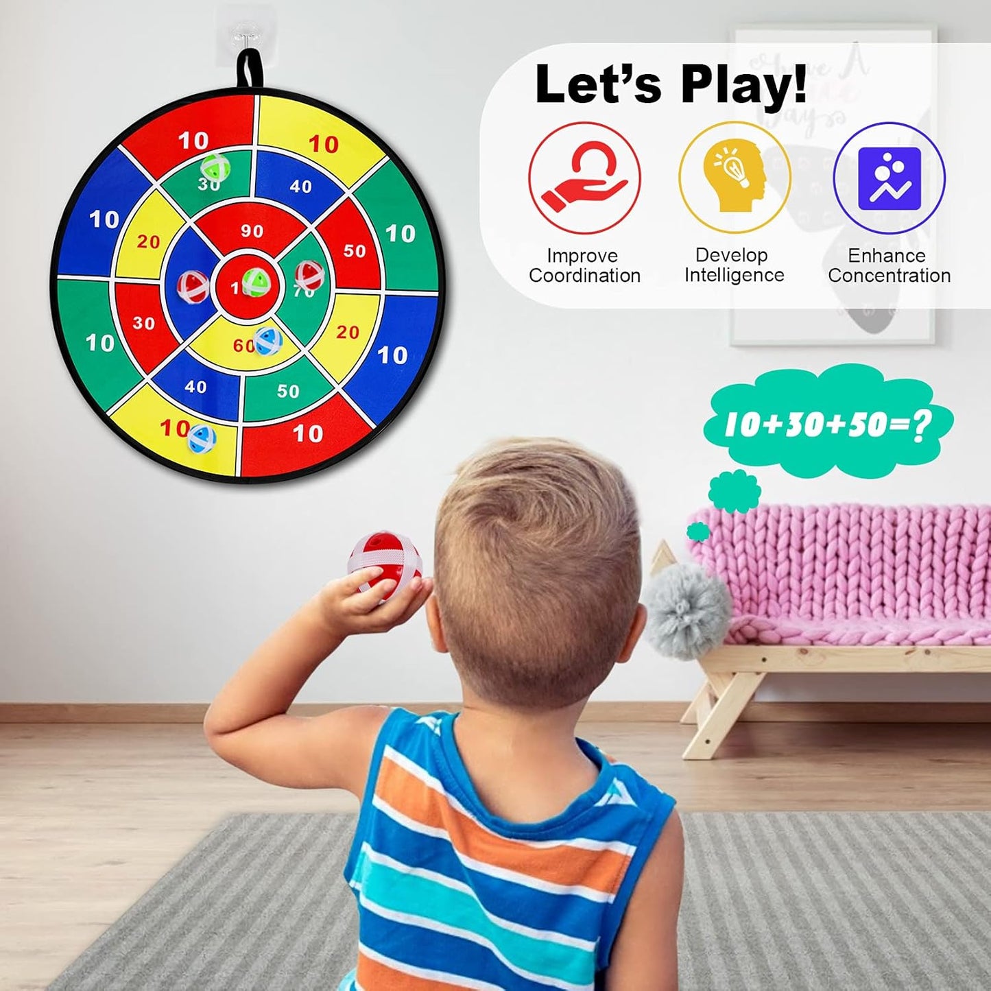 Kids Dart Board Game Set-29 inchs, Board Games with 16 Stick Balls, Summer Indoor Outdoor Toys Games for Kids Ages 4-8, Birthday Party Games Yard Toys for Kids Ages 3 4 5 6 7 8 9 10 11