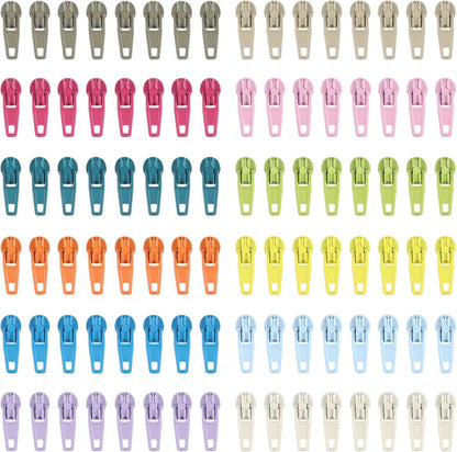 DOITEM 96Pcs Zipper Repair Kit Zipper Replacement 3# Zipper Pull Rescue Kit for Clothing Jackets Purses (12 Colors)