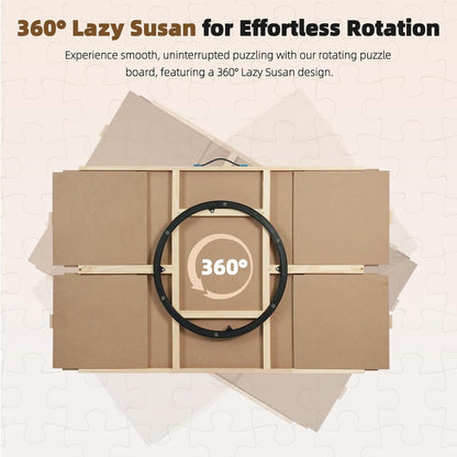 ALL4JIG 2000 Pieces Rotating Puzzle Board with 4 Drawers & Lazy Susan, 40.1" × 28.5" Wooden Jigsaw Puzzle Table with Cover, Portable Puzzle Board