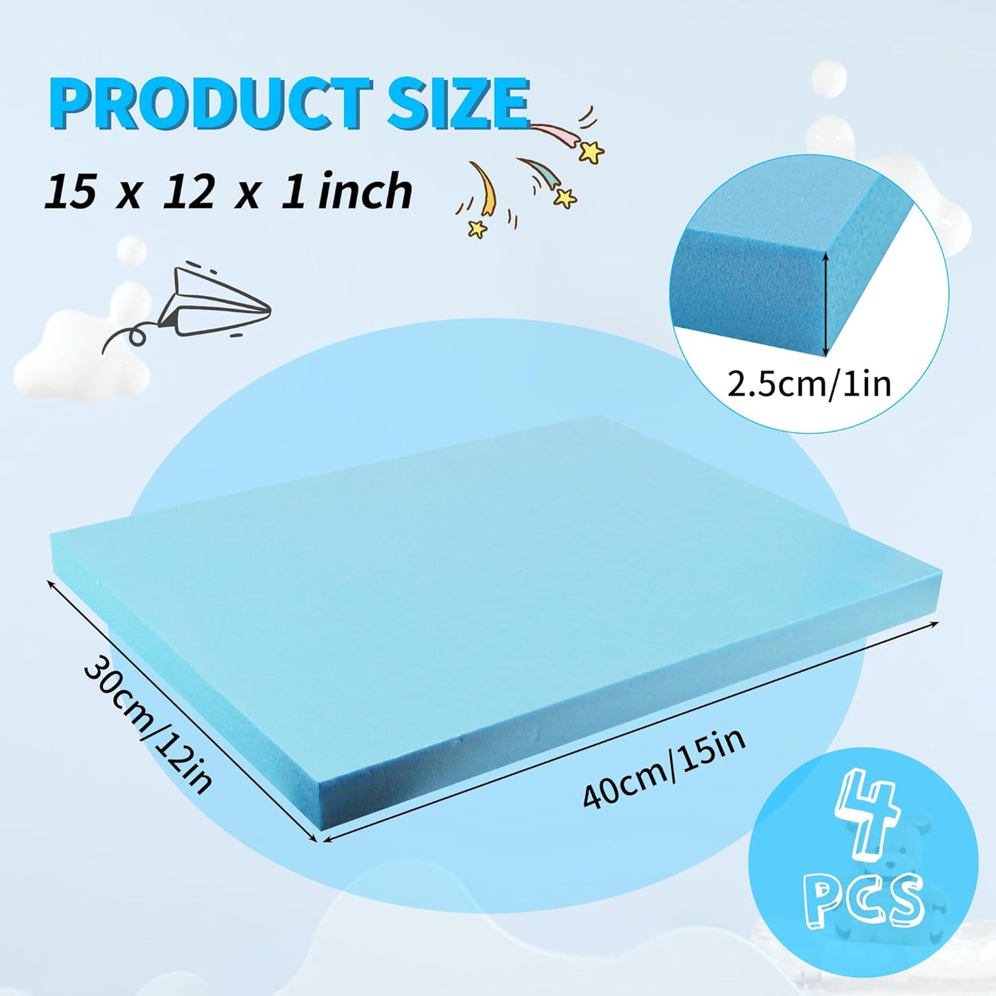 LuckyFoam Blue 4 Pack 15x12x1 inch Foam Sheets 1 Inch Thick Polystyrene Rectangles XPS Foam Board Craft for Insulating DIY Modeling Art Supplies - Crafty Corner