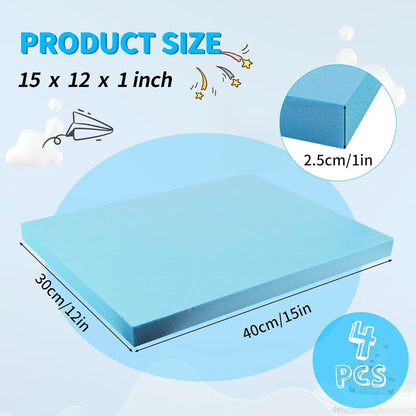 LuckyFoam Blue 4 Pack 15x12x1 inch Foam Sheets 1 Inch Thick Polystyrene Rectangles XPS Foam Board Craft for Insulating DIY Modeling Art Supplies - Crafty Corner