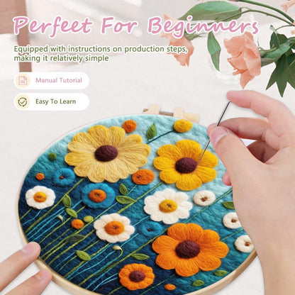 yesJRL Needle Felting Kits Beginners, Natural Landscape DIY Wool Needle Felting Starter Kit, Floral Needle Felt Set with Foam Pad, Felt Cloth and Instructions, Used for Home Decoration (Green)