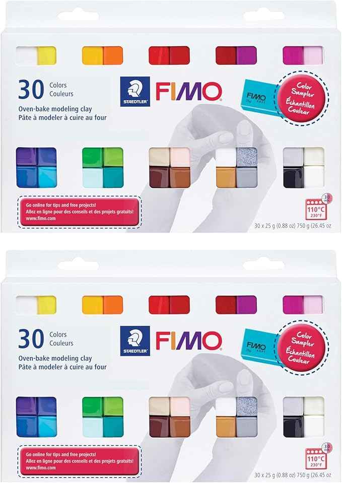 STAEDTLER 2 Pack - FIMO Soft Oven-Bake Polymer Modeling Clay (2 Sets of 30 pcs) Starter Kit for Scultpting, and Crafting for Beginners, Assorted Colors (0.88 oz Blocks), 60 Count
