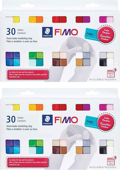 STAEDTLER 2 Pack - FIMO Soft Oven-Bake Polymer Modeling Clay (2 Sets of 30 pcs) Starter Kit for Scultpting, and Crafting for Beginners, Assorted Colors (0.88 oz Blocks), 60 Count