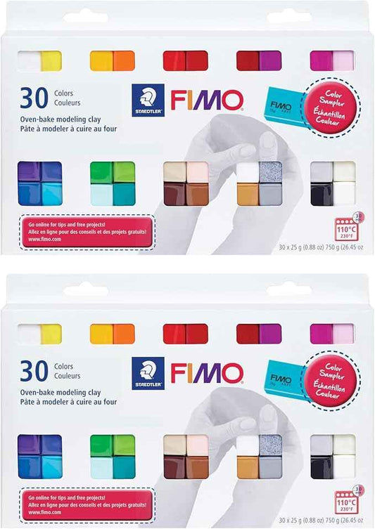 STAEDTLER 2 Pack - FIMO Soft Oven-Bake Polymer Modeling Clay (2 Sets of 30 pcs) Starter Kit for Scultpting, and Crafting for Beginners, Assorted Colors (0.88 oz Blocks), 60 Count