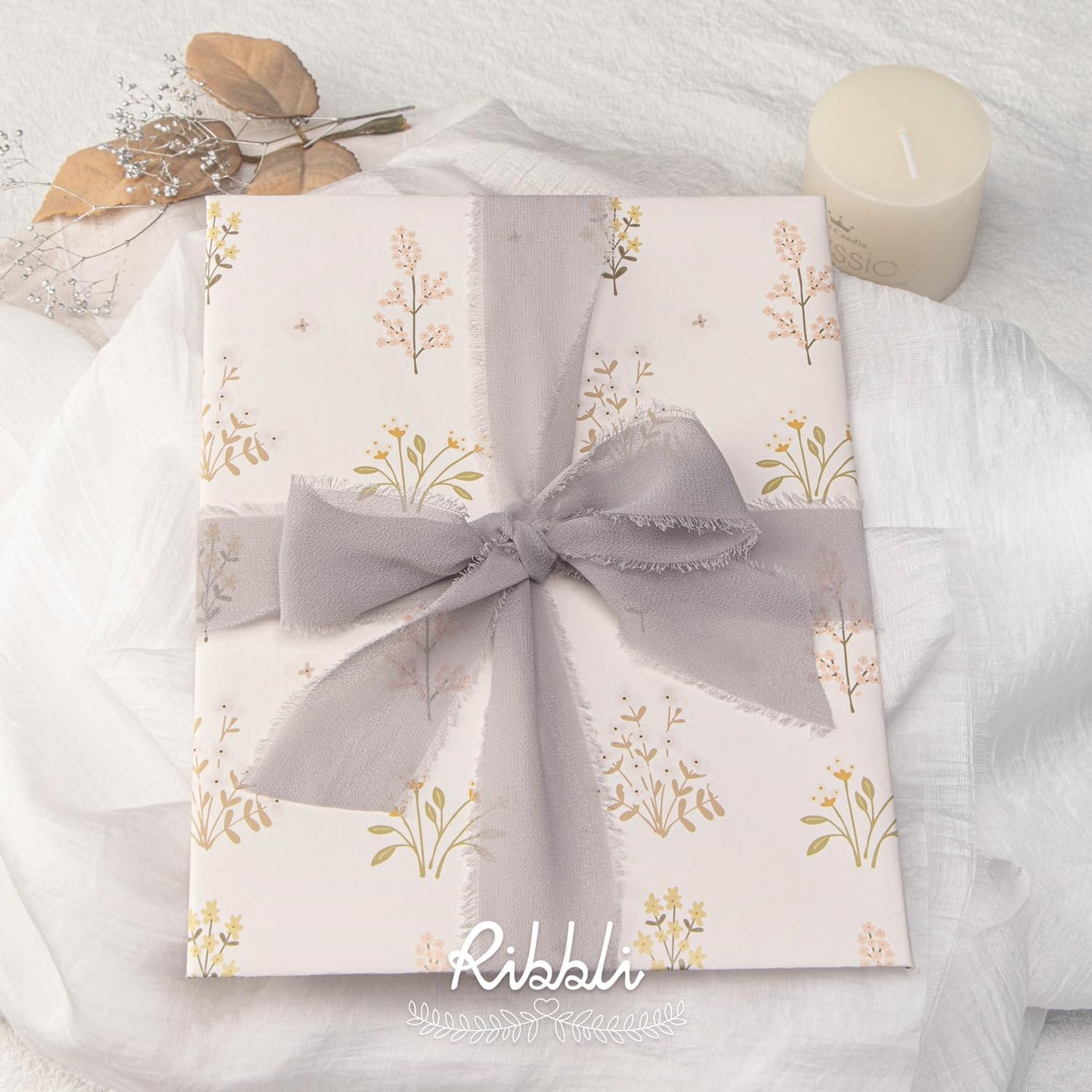 Ribbli Light Grey Chiffon Ribbon 1-1/2 inch x 20 Yard Handmade Fringe Chiffon Silk Ribbon for Wedding Invitations, Bridal Bouquets Wrapping, Flower Arrangement Decoration - Crafty Corner