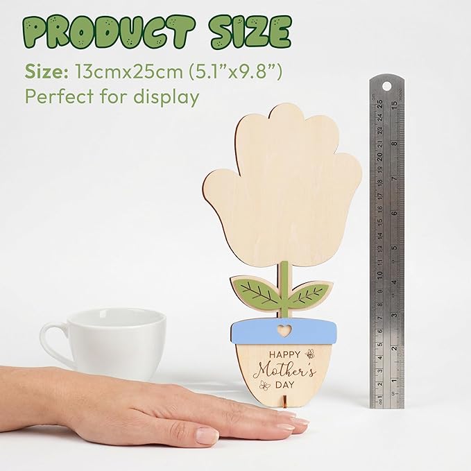 HYPERI DIY Mothers Day Crafts for Kids Handprint Art, Handprints Wooden Rose Flower Bouquet, Mothers Day Gifts for Mom from Kids, for Grandma from Grandkids, Mothers Day Keepsake Craft (Pot)