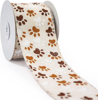 CT CRAFT LLC Ivory Canvas Dog Paw Wired Ribbon 2.5 Inch x 10 Yards for Christmas Home Decor Tree Topper Bow Gift Wrapping DIY Crafts Wreath Garland - Crafty Corner