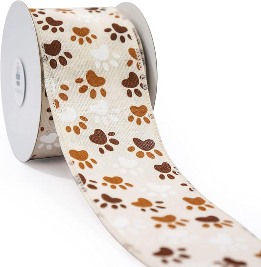 CT CRAFT LLC Ivory Canvas Dog Paw Wired Ribbon 2.5 Inch x 10 Yards for Christmas Home Decor Tree Topper Bow Gift Wrapping DIY Crafts Wreath Garland - Crafty Corner