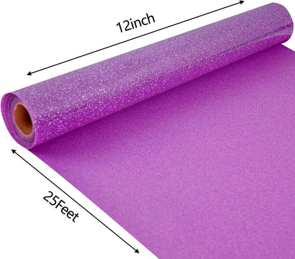 FUNKAKA Glitter Purple Pink HTV Heat Transfer Vinyl Rolls, 12" x 25ft PU Iron on Vinyl for T-Shirt Purple Pink Glitter HTV Vinyl for All Cutter Machines Easy to Cut & Weed for Heat Vinyl Design