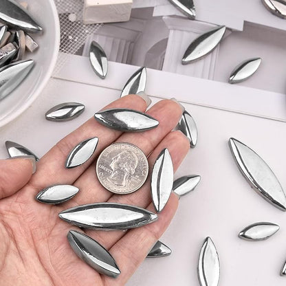 Artspac Petal Ceramic Mosaic Tiles for Crafts, 200g Silver Flower Tiles Mosaic Pieces for Christmas DIY Crafts, Holiday Mosaic Art & Garden Decor