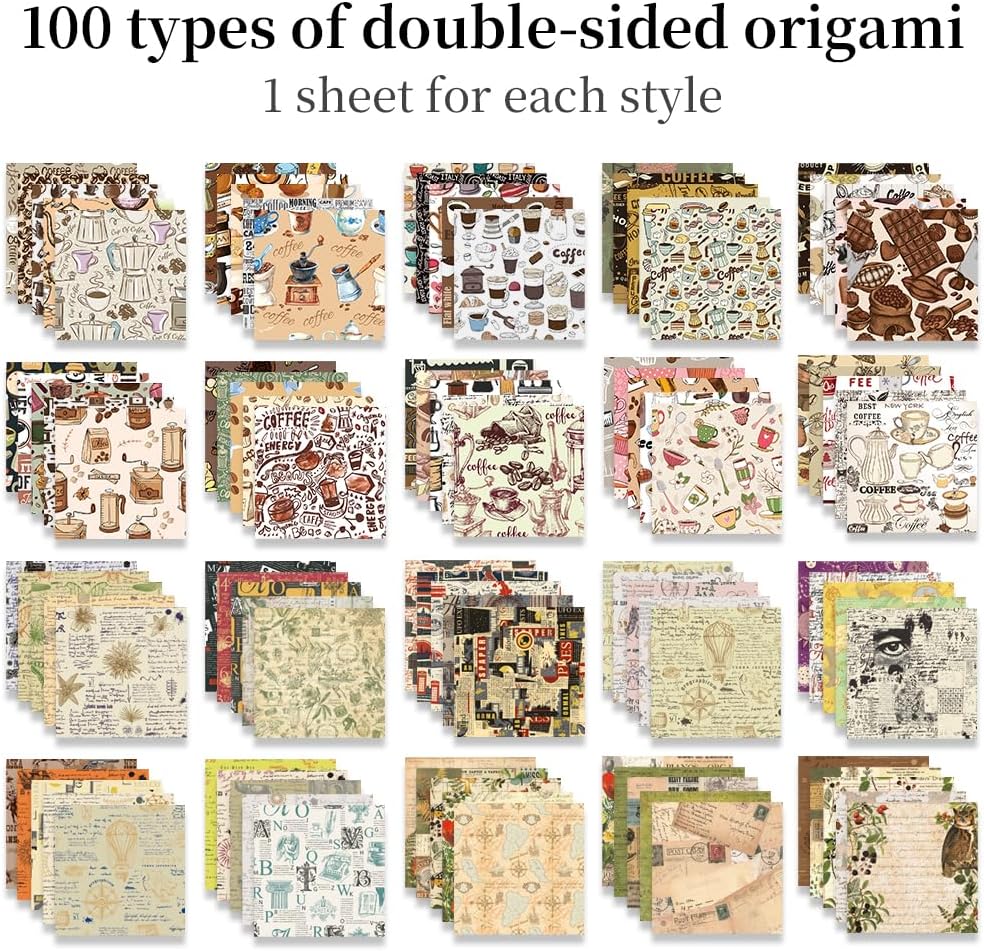 Origami Paper Kit Dobule Sided 100 Sheets 100 Colors 6 Inch Japanese Chiyo Square Easy Fold Arts Crafts DIY Handwork Origami Papers Beginner Coffee Newspapers - Crafty Corner