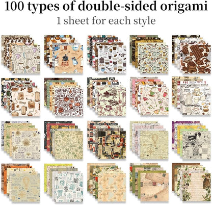 Origami Paper Kit Dobule Sided 100 Sheets 100 Colors 6 Inch Japanese Chiyo Square Easy Fold Arts Crafts DIY Handwork Origami Papers Beginner Coffee Newspapers - Crafty Corner