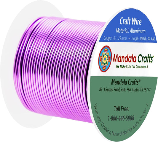Mandala Crafts 16 Gauge Anodized Aluminum Craft Wire for Jewelry Making - 100 FT Colored Flexible Violet Wire - Bendable for Bonsai Armature Crafting Sculpting - Crafty Corner