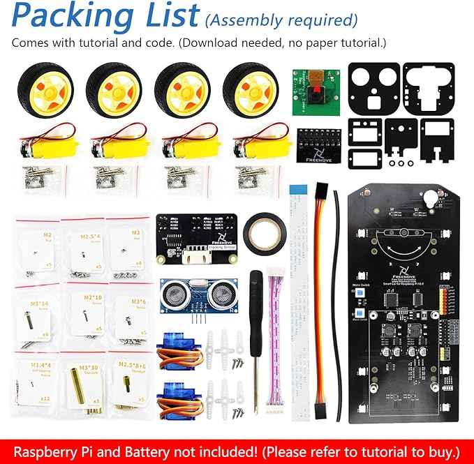 Freenove 4WD Smart Car Kit for Raspberry Pi 5 4 B 3 B+ Zero 2 W, Face Tracking, Line Tracking, Light Tracing, Obstacle Avoidance, App Control, Camera, Servo (Raspberry Pi NOT Included)