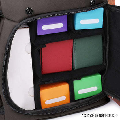 ENHANCE Designer Edition TCG Backpack - MTG Deck Bag Card Binder Space, TCG Deck Box Storage, MTG Playmat Holder - Card Storage Compatible with Magic the Gathering, Pokemon, Lorcana (Canvas Grey)