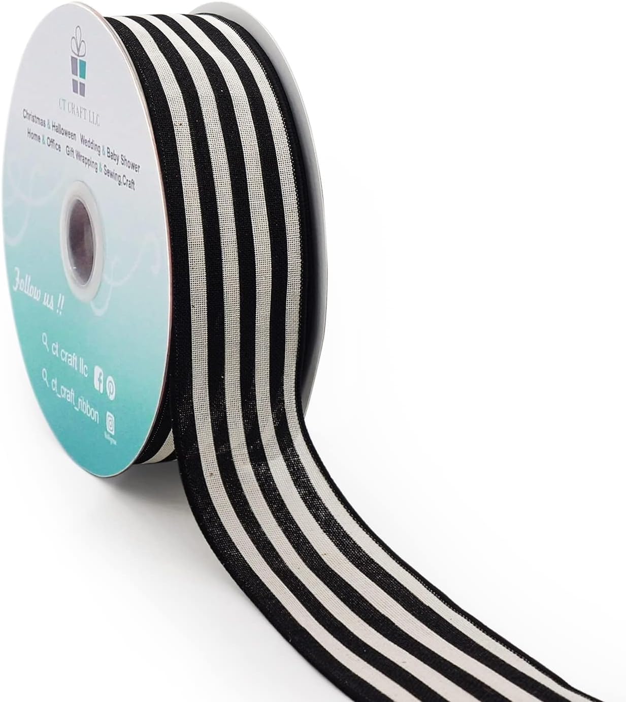 CT CRAFT LLC Striped Canvas Cotton Ribbon 2.5" x 50 Yards Ivory/Black Stripes for Thanksgiving Christmas Home Décor Gift Wrapping Outdoor Tree Topper Bow Wreath - Crafty Corner