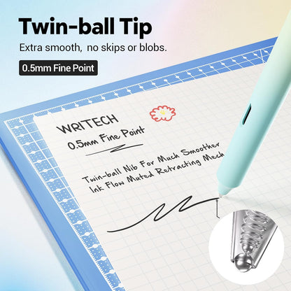 Writech Retractable Gel Ink Pens: 8ct Black Ink 0.5mm Fine Point Tip Pen Comfort Grip Smooth Writing with Aesthetic Gradient Color Barrel for Journaling Note Taking Sketching No Bleed & Smear