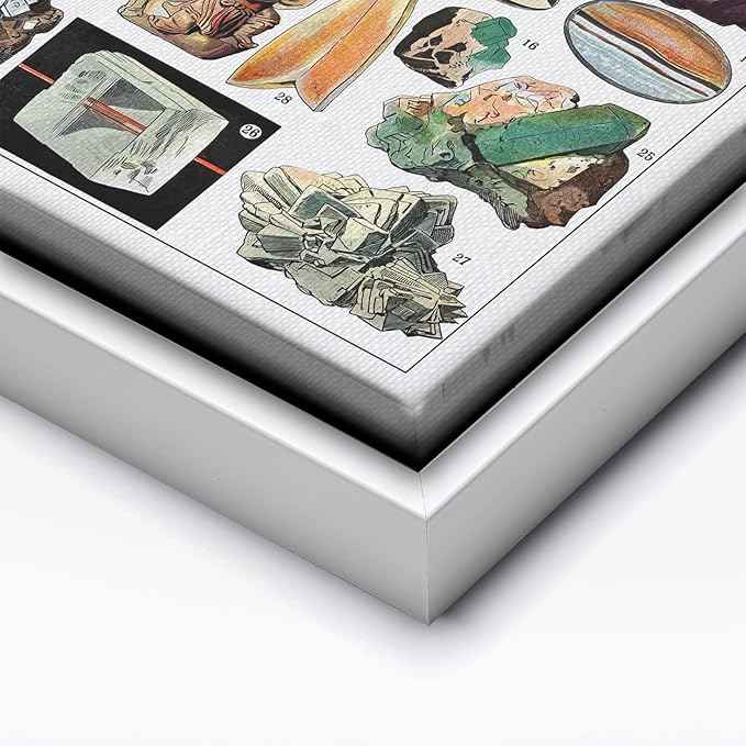 Poster Master Vintage Geology Canvas - Retro Crystals Print - Minerals & Large Rocks Art - Gift for Student & Teacher - Great Wall Decor for Classroom or Library - 8x10 White Framed Canvas