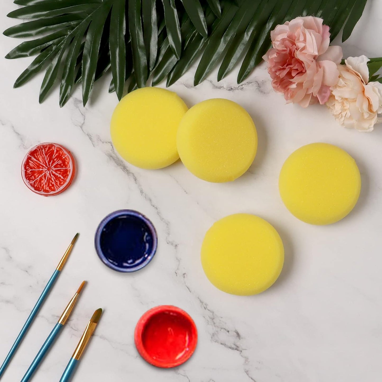 24 Pack Round Sponges Yellow Painting Sponges Synthetic Artist Sponge Pottery Sponge for Painting, Crafts, Ceramics, Household Use and More, 2.8 Inch