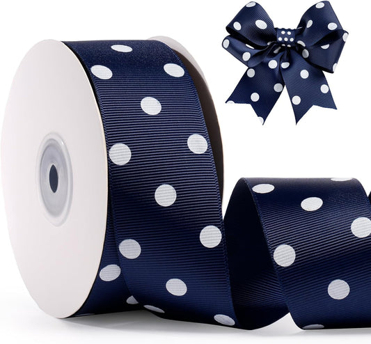 Polka Dot Grosgrain Ribbon 1.5 Inch, 25 Yards Spool Navy Blue and White Dot Craft Ribbon for Christmas Gift Wrapping DIY Crafts Hair Bows Wedding Party Decor Sewing and Home Decoration - Crafty Corner