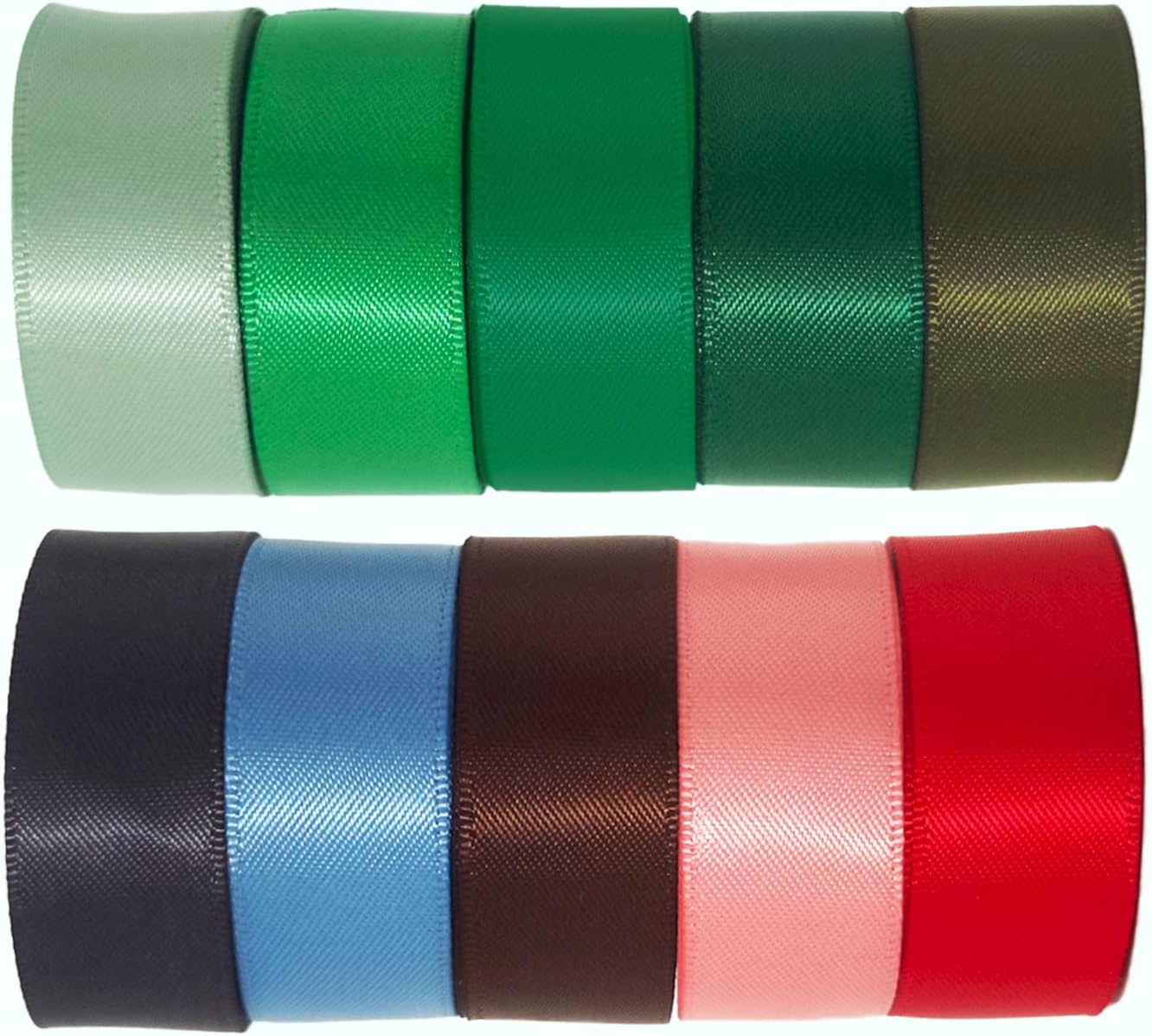 1-1/2 Inch Double Faced Satin Ribbon Set, 50 Yards Pack, Into The Forest-10 Colored Green Ribbon Bulk for Gift Wrapping, Crafts, Flower Bouquet, Eco Environment, Earthy Day, Forest Wedding - Crafty Corner
